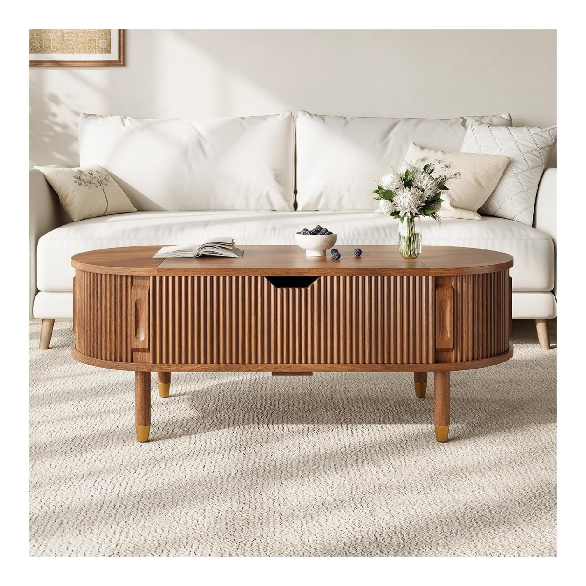 Table basse avec rangement ferme finition bois naturel
