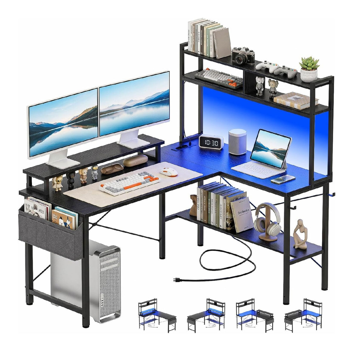 Bureau fonctionnel finition bois structure metal noir