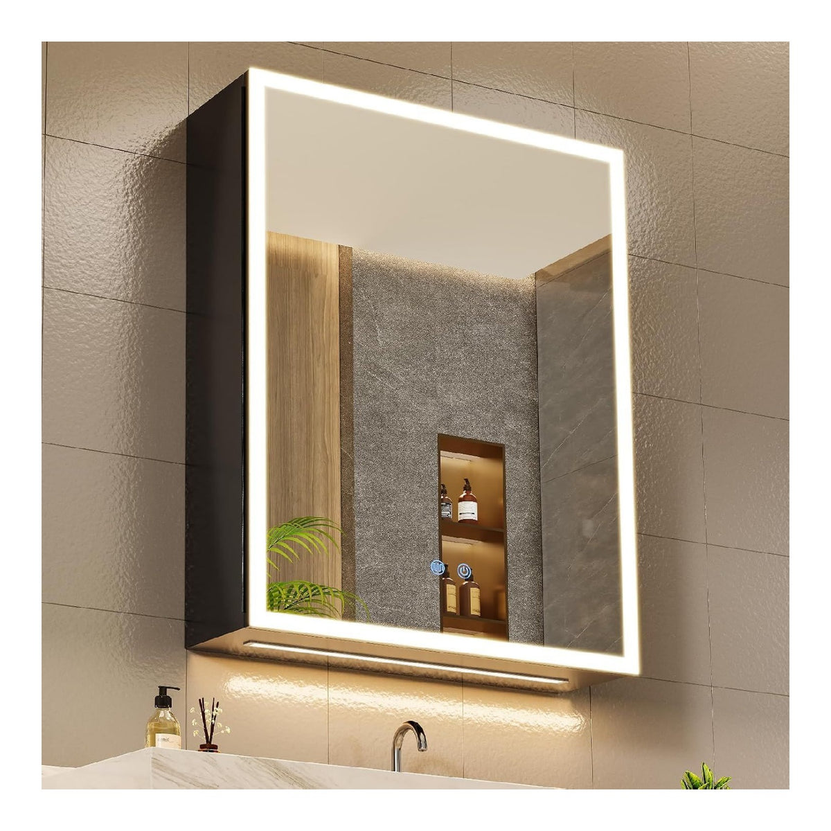 Armoires avec miroir reglable electrique naturel 50x13x70 cm