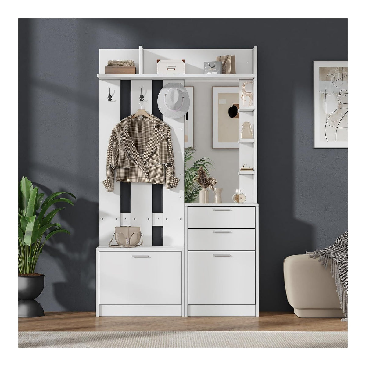 Rangements avec tiroirs finition bois blanc