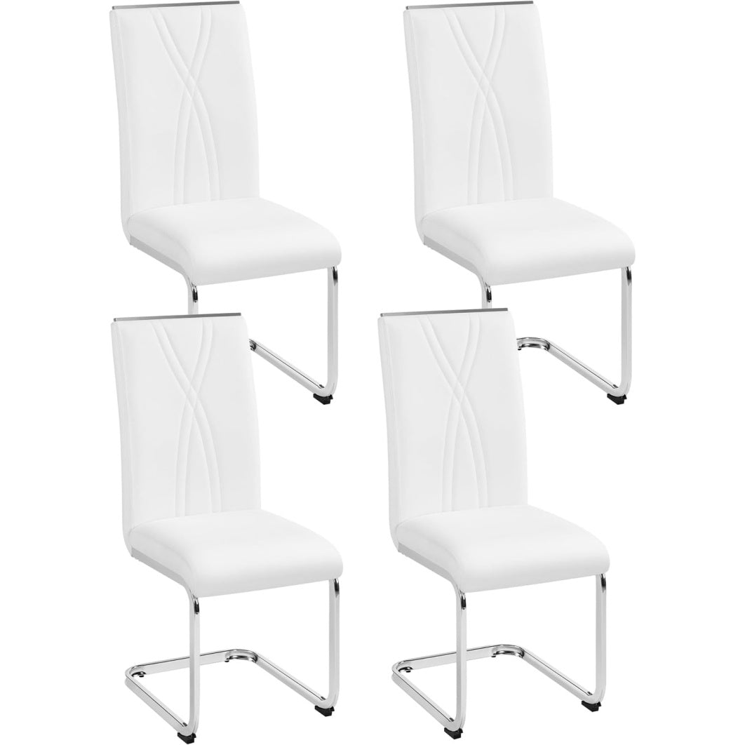 Ensemble de 4 chaises cantilever blanches en similicuir avec structure elastique, design moderne et assise confortable