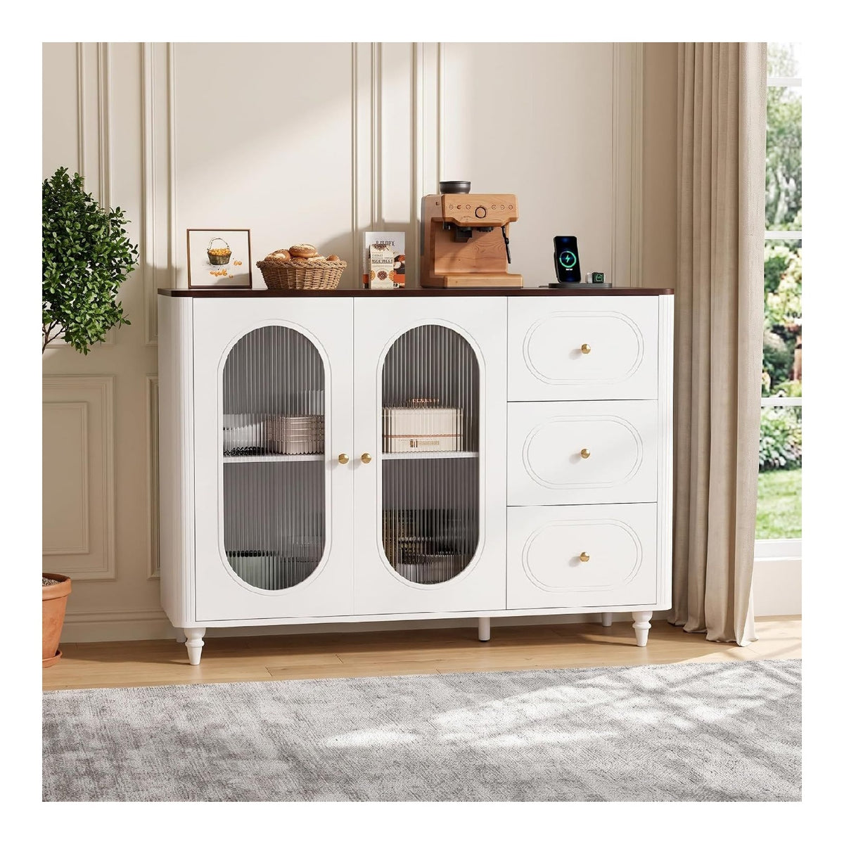 Buffets, credences et vaisseliers reglable avec tiroirs blanc 120 x 88 x 40 centim