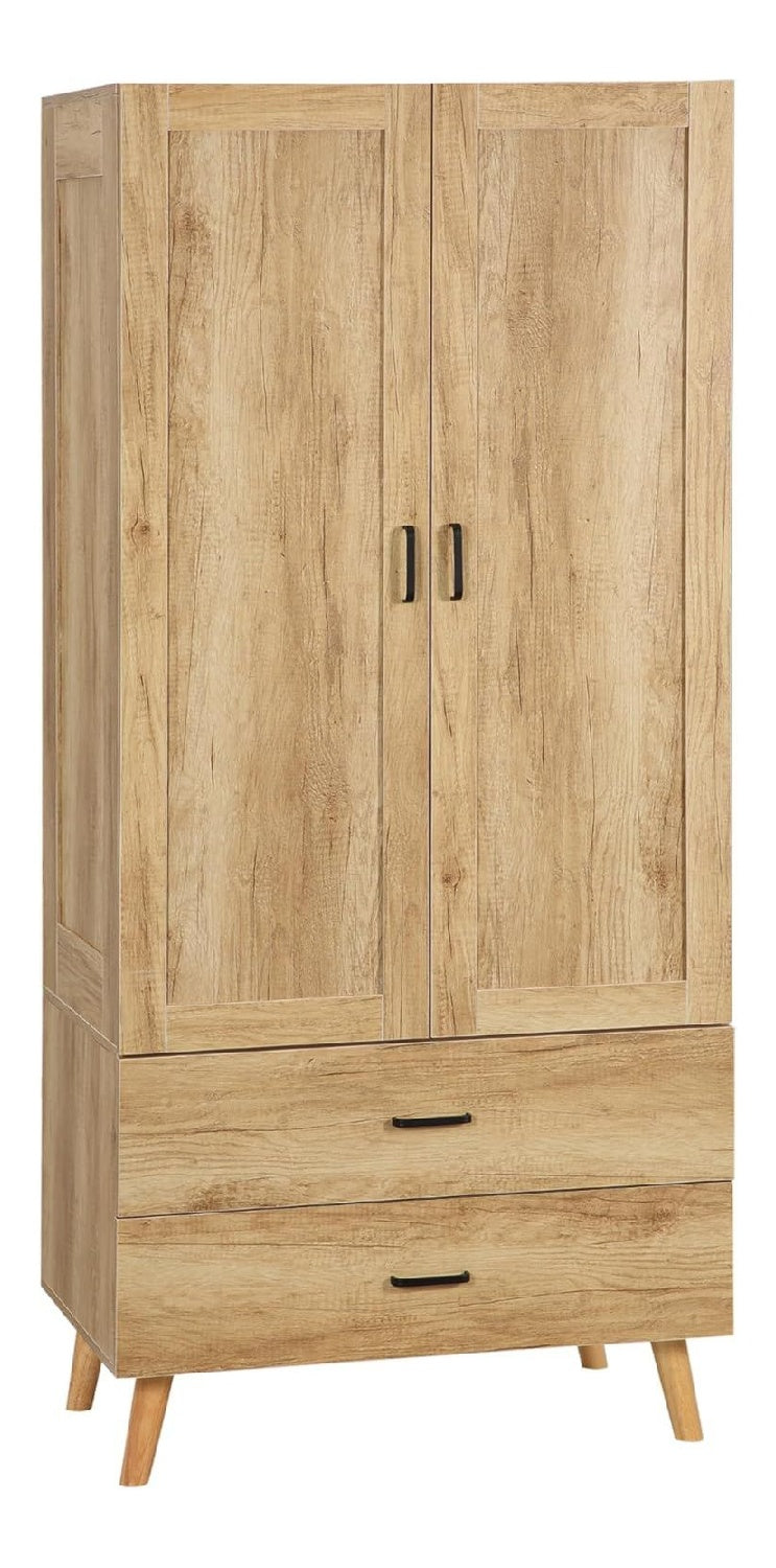 Armoire de rangement avec tiroirs avec rangement ferme naturel