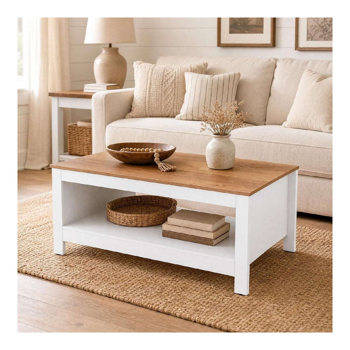 Table basse avec rangement ferme finition bois naturel 105 x 60 x 46 cm