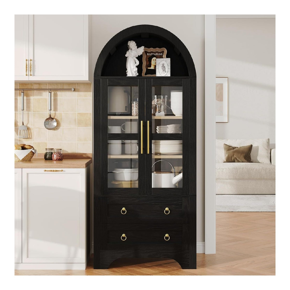 Buffets, credences et vaisseliers reglable avec tiroirs noir 76,2x40x180 cm