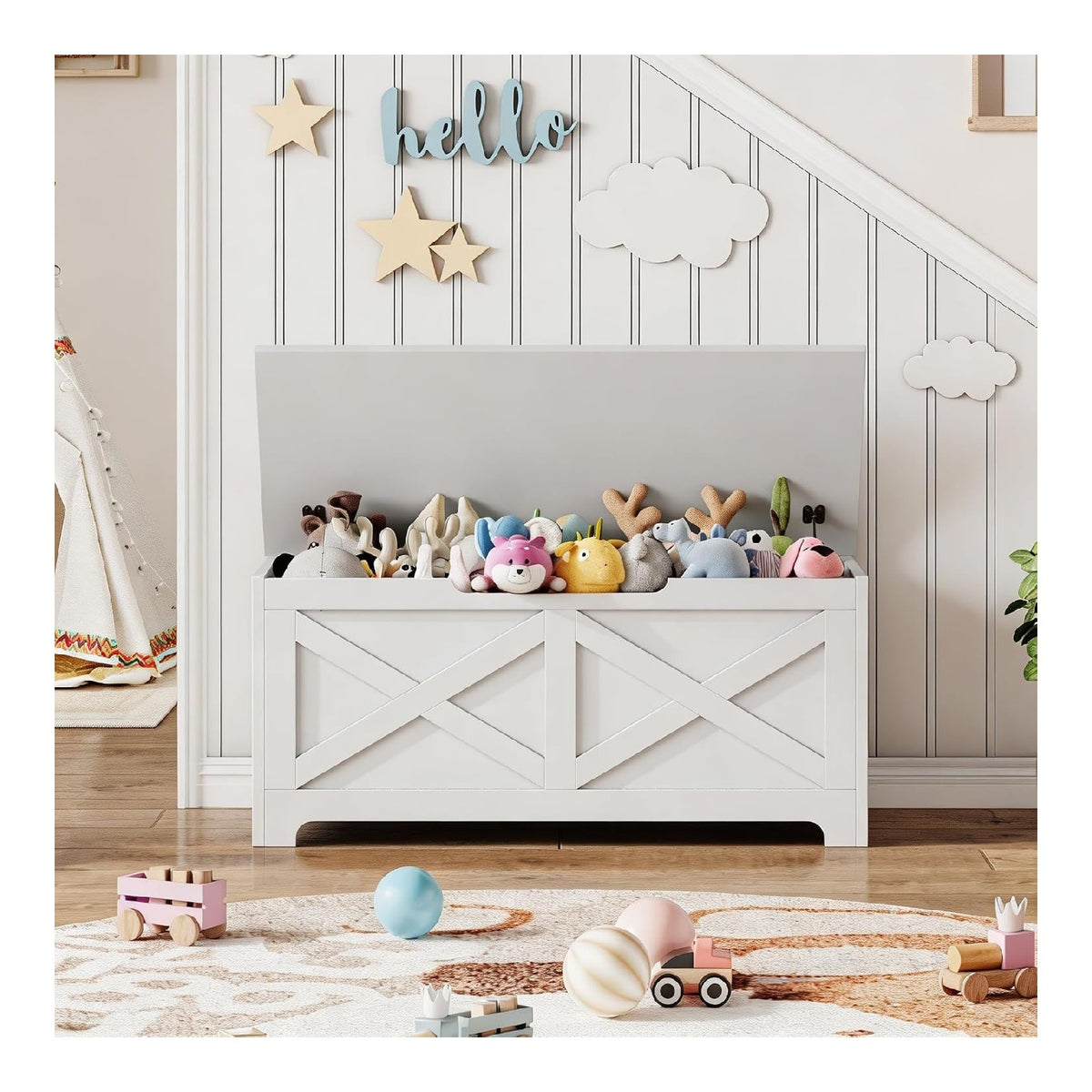 Bancs de rangement avec rangement ferme finition bois blanc