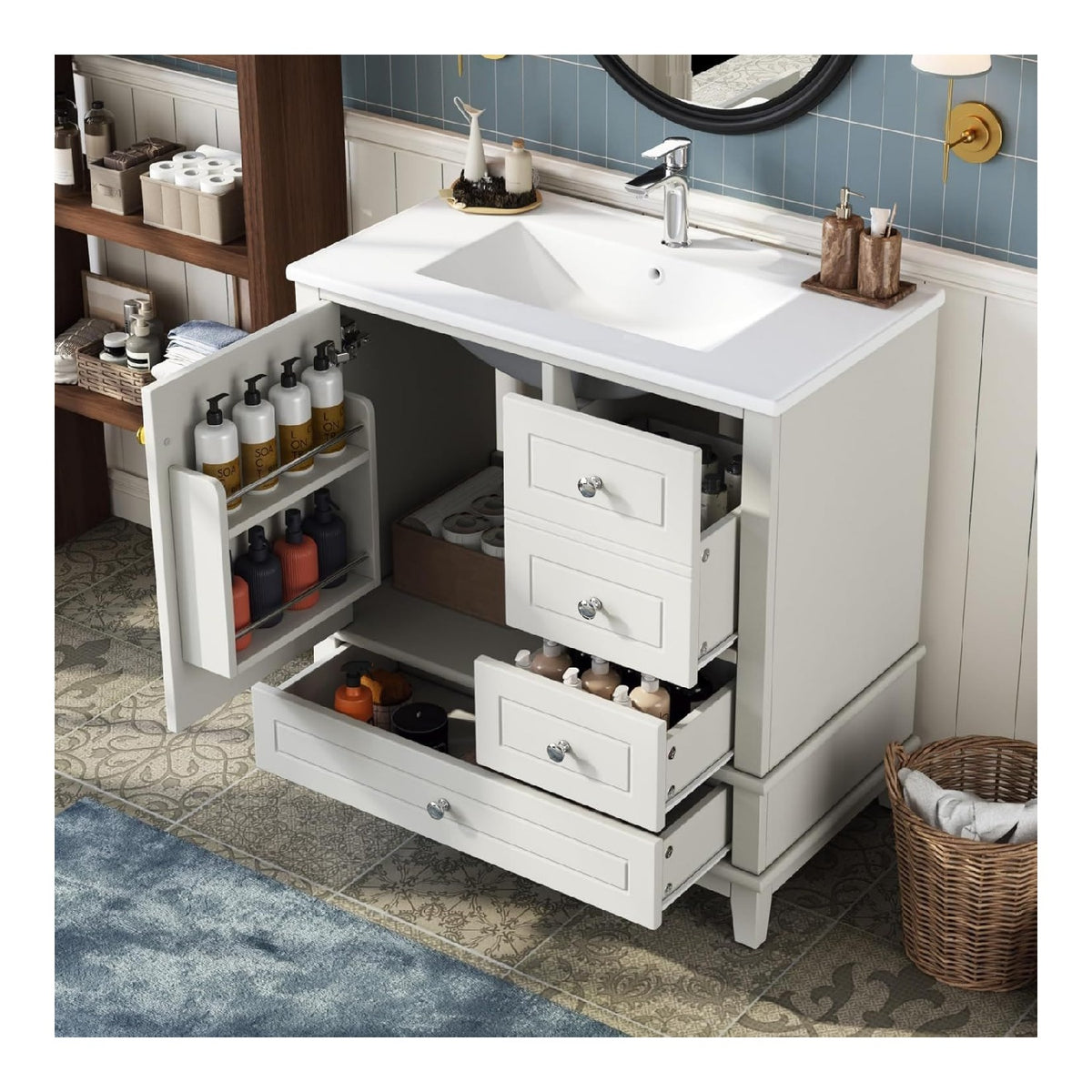 Meubles-lavabos avec tiroirs avec rangement ferme blanc 47 x 81 x 86 centim