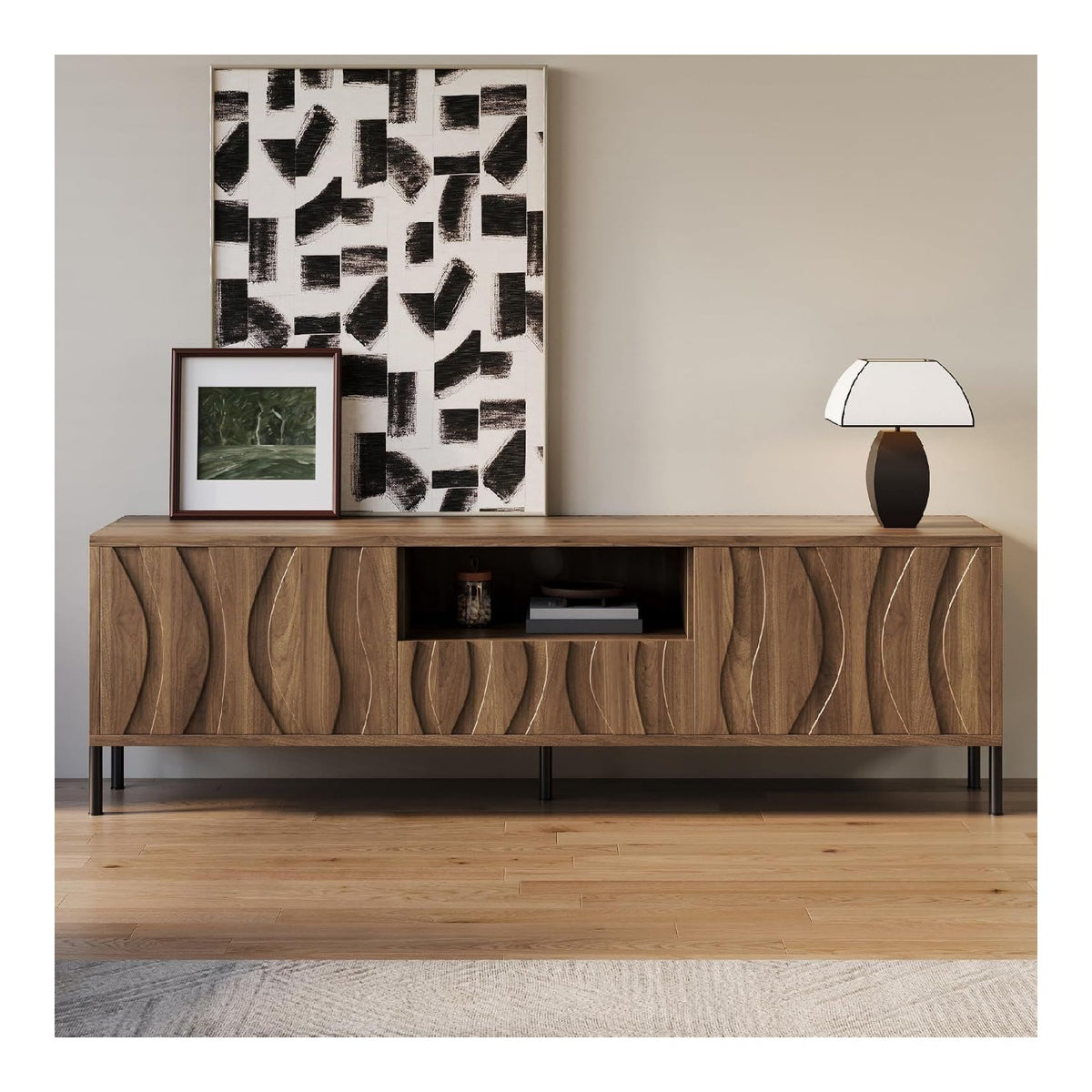 Banc TV avec rangement ferme finition bois naturel 160x35x46 cm
