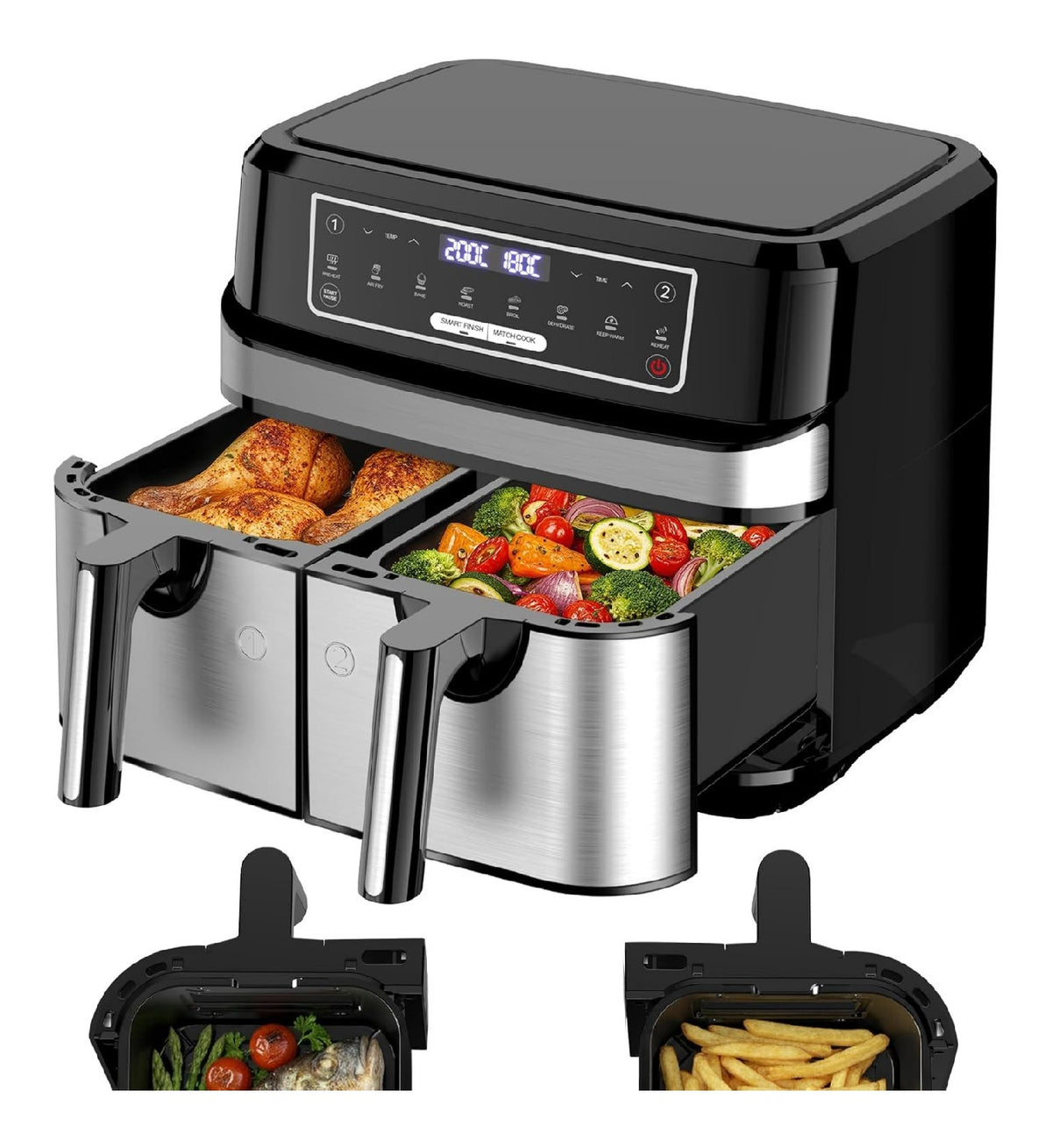 Friteuse a air chaud double zone avec programmes noir