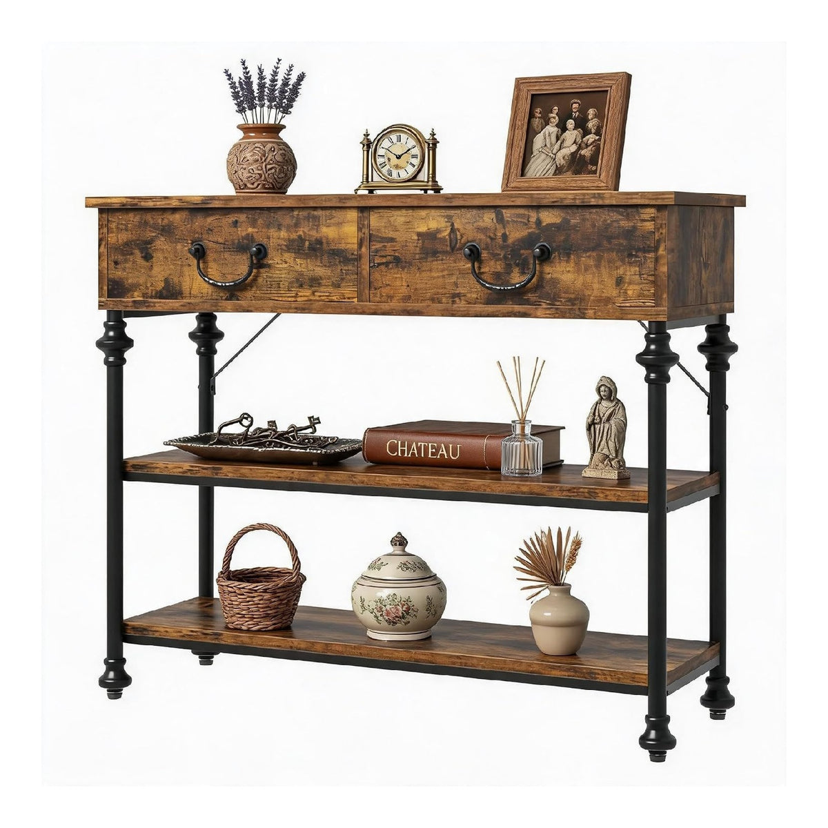 Tables consoles reglable avec tiroirs marron