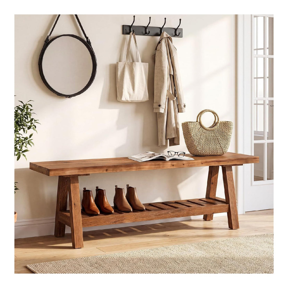 Bancs de rangement avec rangement ferme finition bois naturel