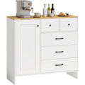 Buffet cuisine blanc style rustique avec cinq tiroirs et une porte, dimensions 100 x 40 x 94 cm, rangement polyvalent
